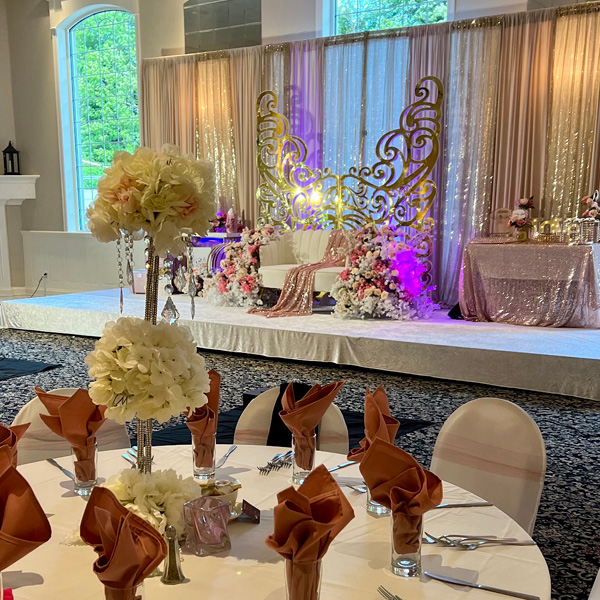 Decorated head table for a wedding