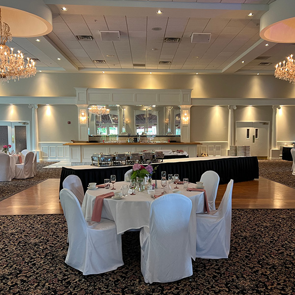 Banquet hall buffet and table